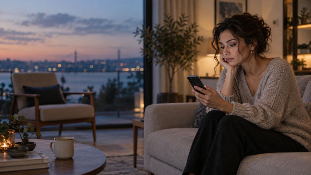 Ghosting nedeniyle telefonuna yanıt gelmesini bekleyen düşünceli kadın