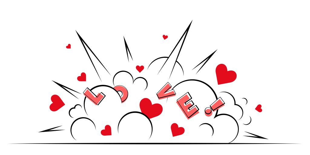 Love bombing sırasında aşırı sevgi gösterisinin patlama etkisini simgeleyen illüstrasyon.