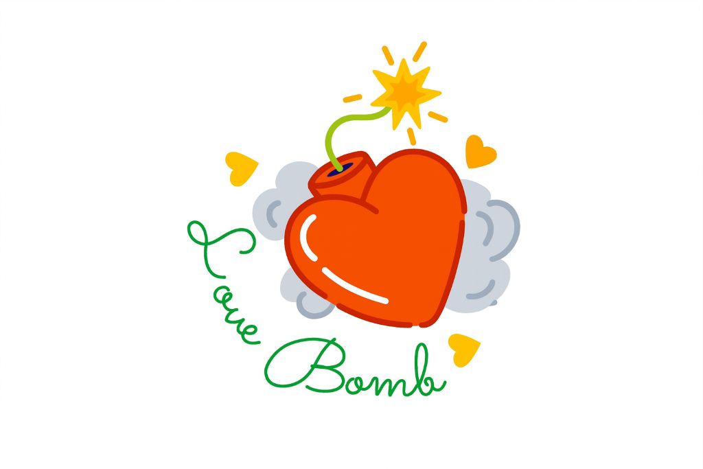 love bombing kavramını simgeleyen kalp şeklinde bomba illüstrasyonu