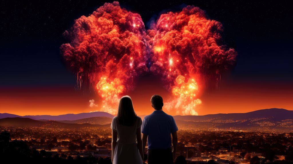 Love bombing ilişkilerinde romantik görünen ancak içten patlayan duygusal manipülasyonu simgeleyen kalp patlaması görseli.