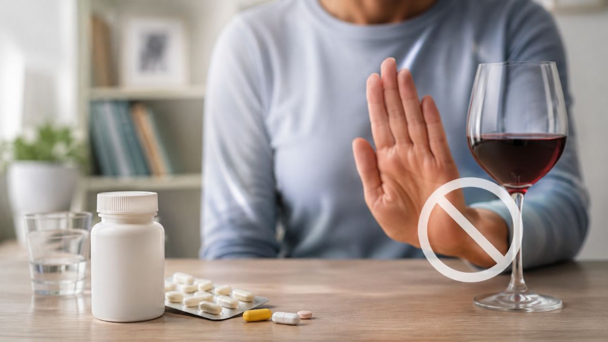 Antidepresan ilaç kullanırken alkol tüketiminden kaçınmayı gösteren uyarı görseli