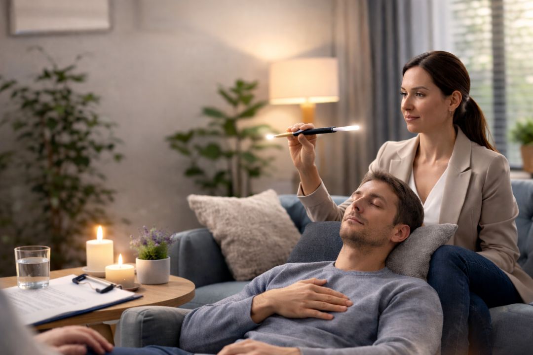 EMDR terapi sırasında beynin travmatik anıları nasıl işlediğini temsil eden psikoterapi seansı