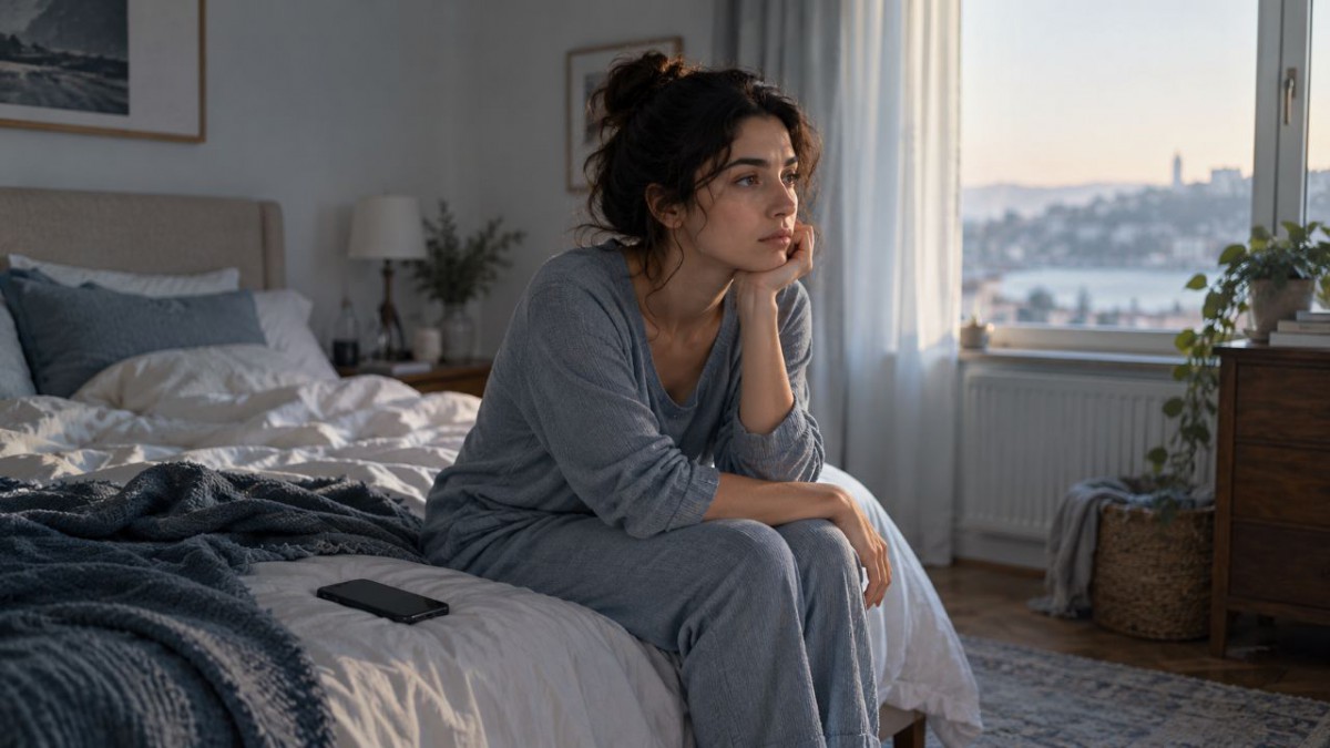 Ghosting sonrasında duygusal belirsizlik yaşayan düşünceli kadın