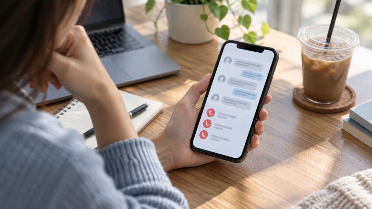 Yanıtsız mesajları ve cevapsız aramaları telefonundan kontrol eden kişi