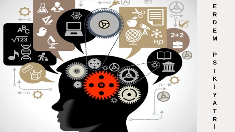 Psikolojik Psikiyatrik Testler yapılan bir insan beyni ve içinde mekanik çeşitli aletler