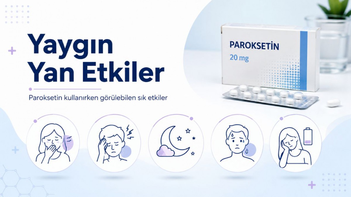 Paroksetin yan etkileri arasında görülebilen bulantı, baş ağrısı, uyku sorunları, terleme ve yorgunluk belirtileri