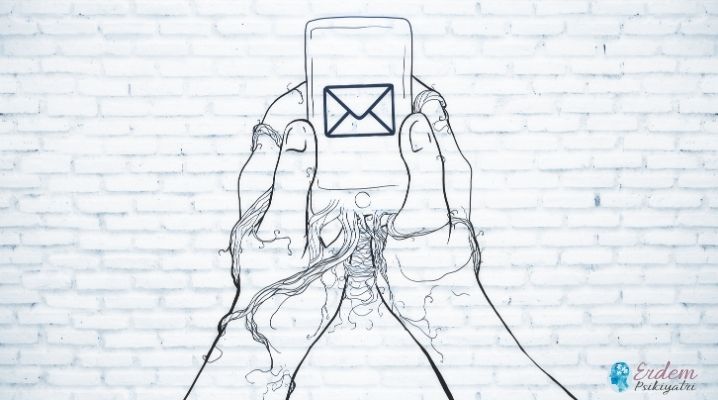 Teknoloji bağımlılığı olan birinin eli telefona bağlı şekilde duvar arka planlı resim